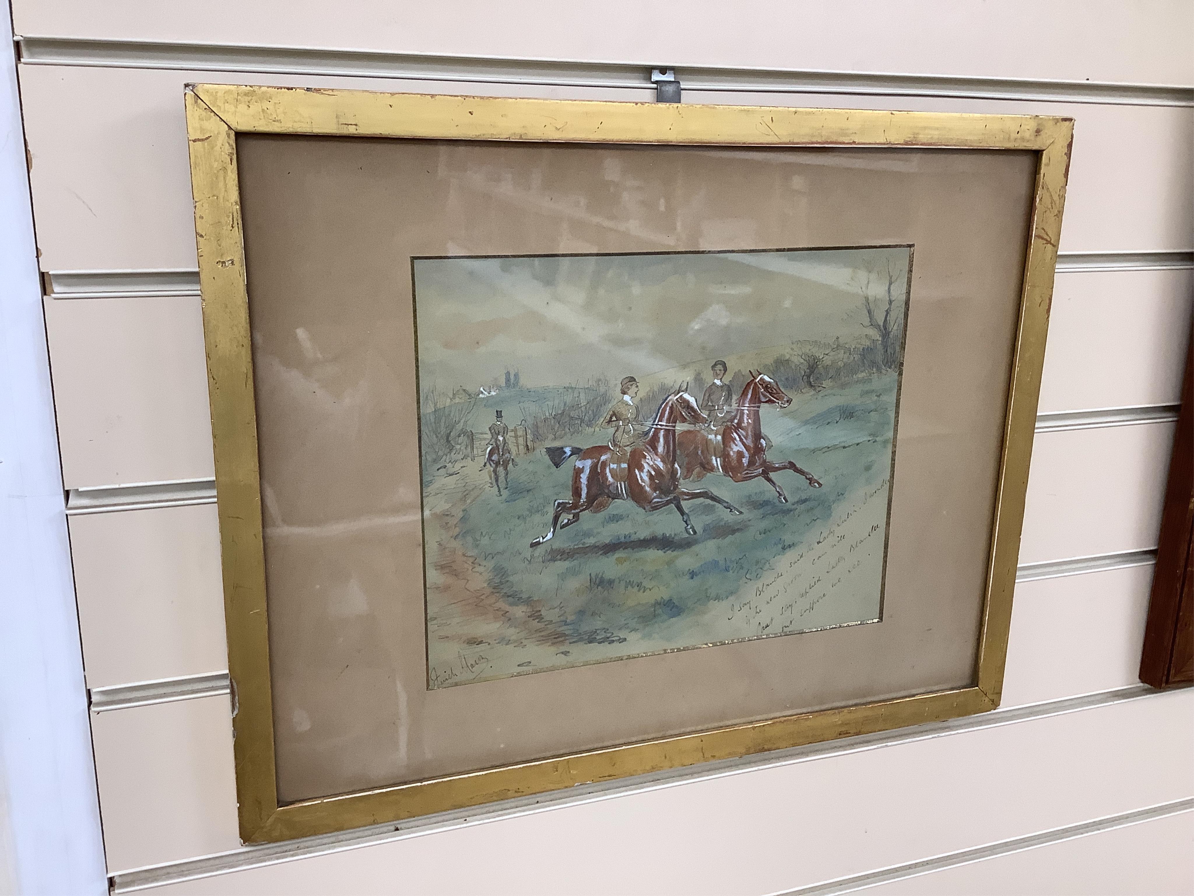 George Finch Mason (1850-1915), three hunting interest watercolours heightened with white, to include: 'Fiend in top boots' and 'Goodbye sweet tart goodbye!', each signed, largest 25 x 36cm